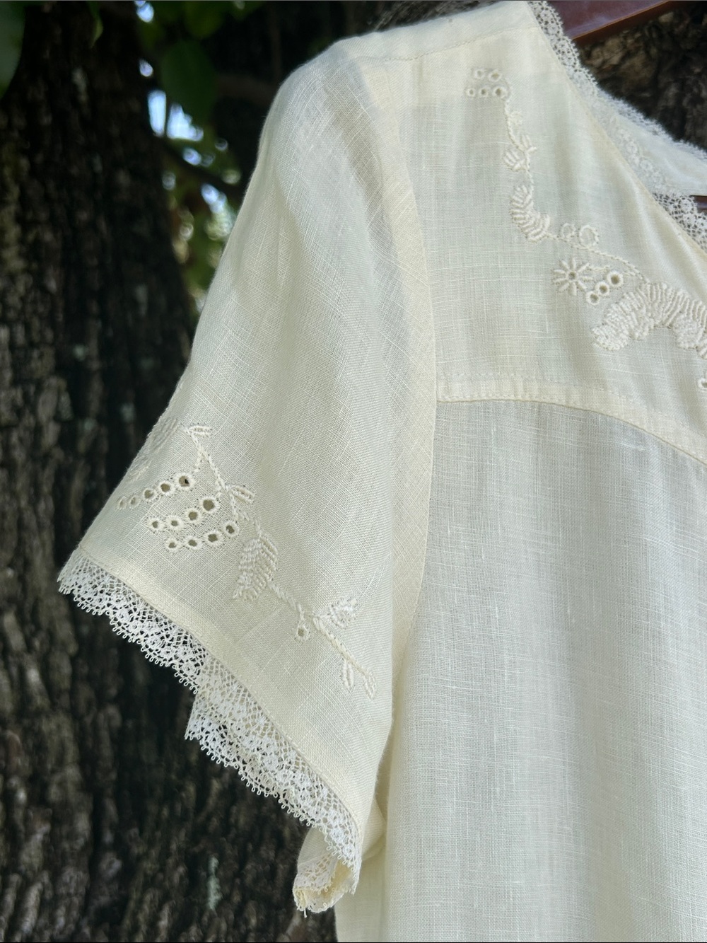 VTG Rare Polo Ralph Lauren Country 100% Linen Eyelet Pintuck Dress Cream size12 - Picture 8 of 13
